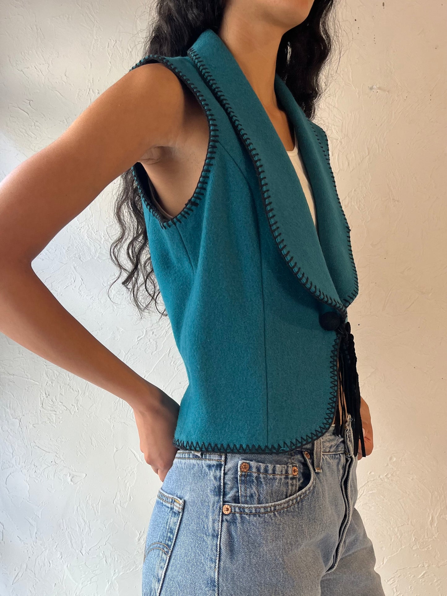 90s 'Mid West Garment' Western Felt Vest / Medium