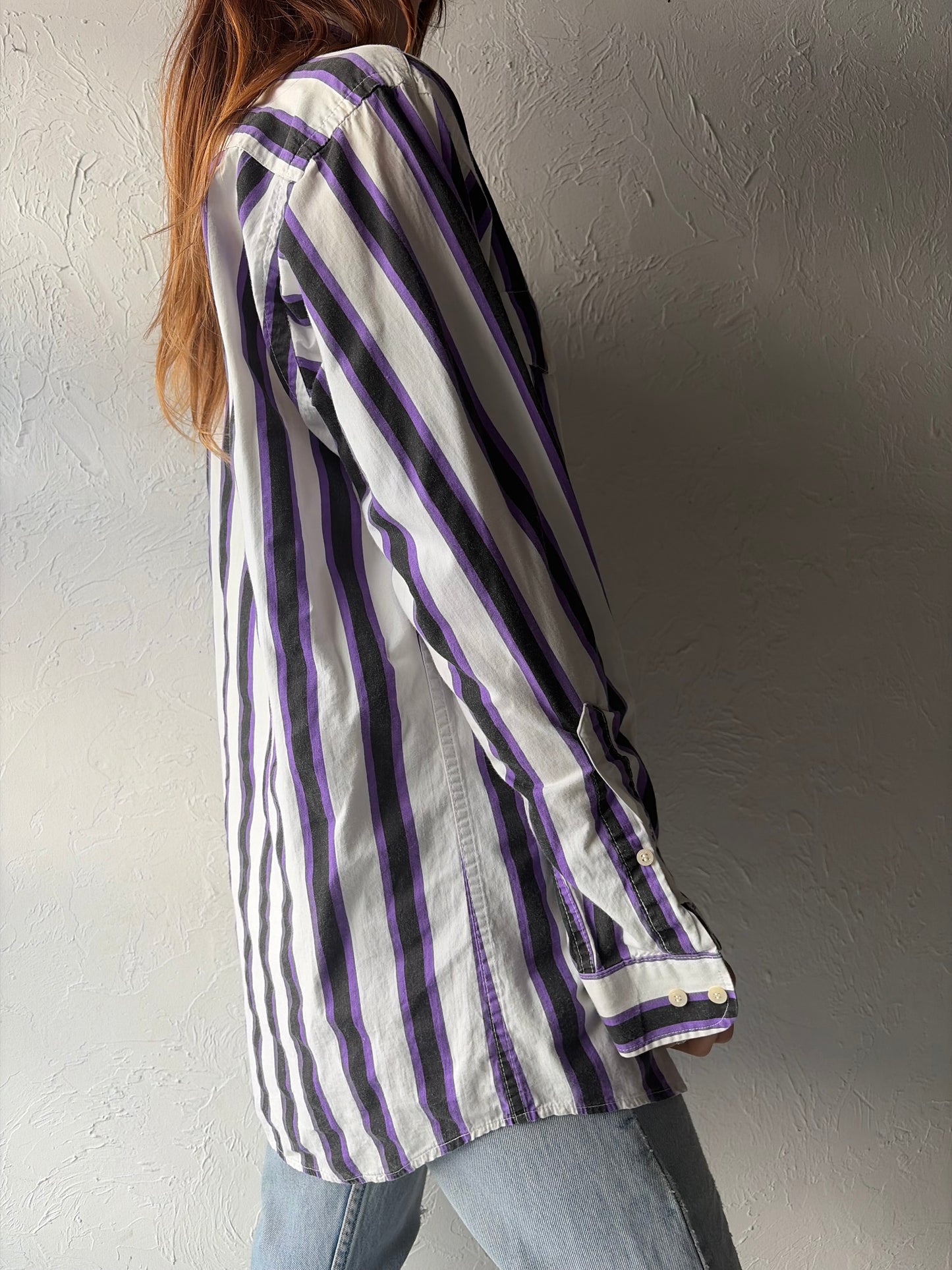 Vintage 'MWM' Purple Striped Cotton Western Shirt / Medium