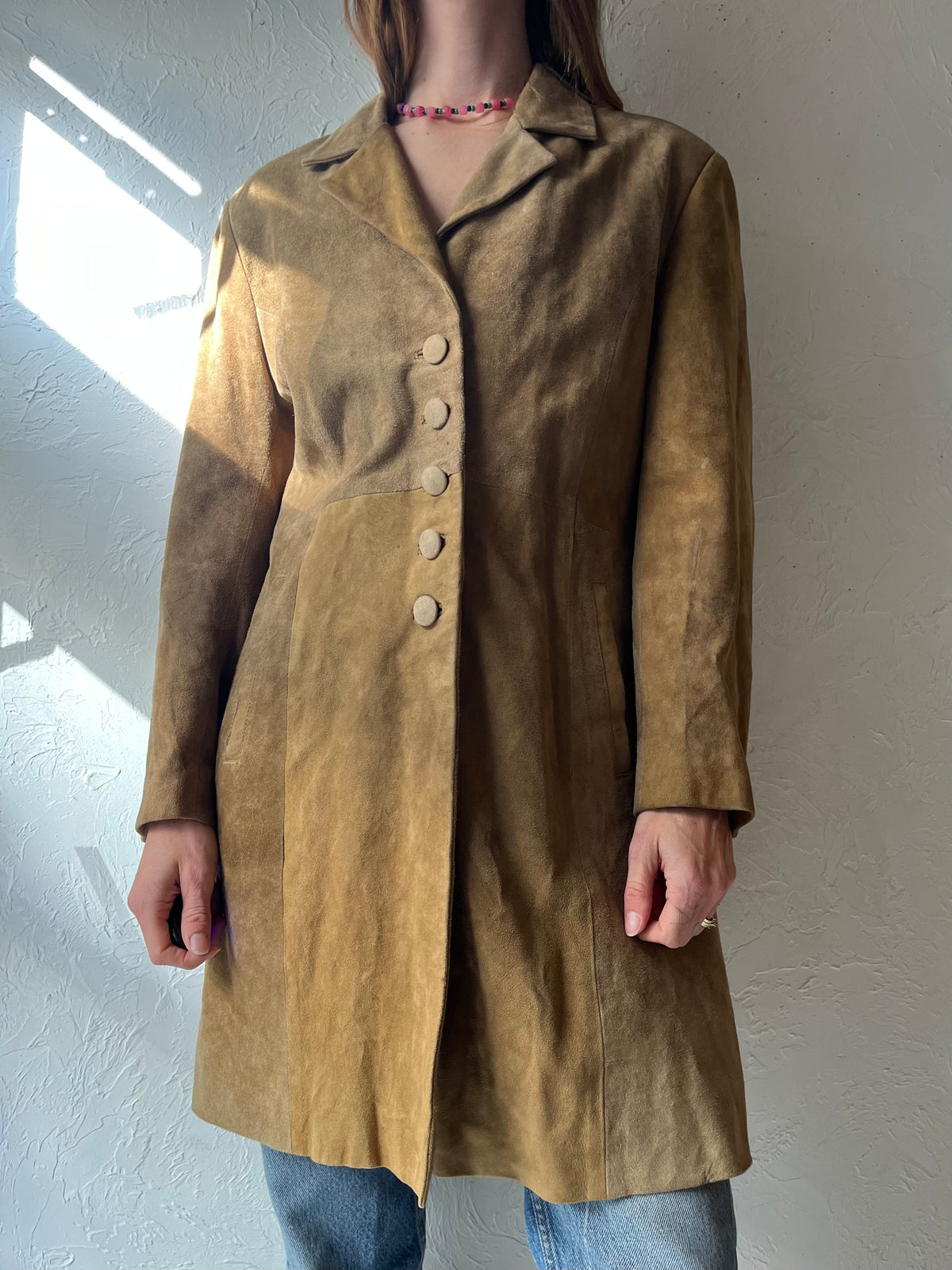 Vintage Tan Suede Button Up Minimalist Jacket / Large