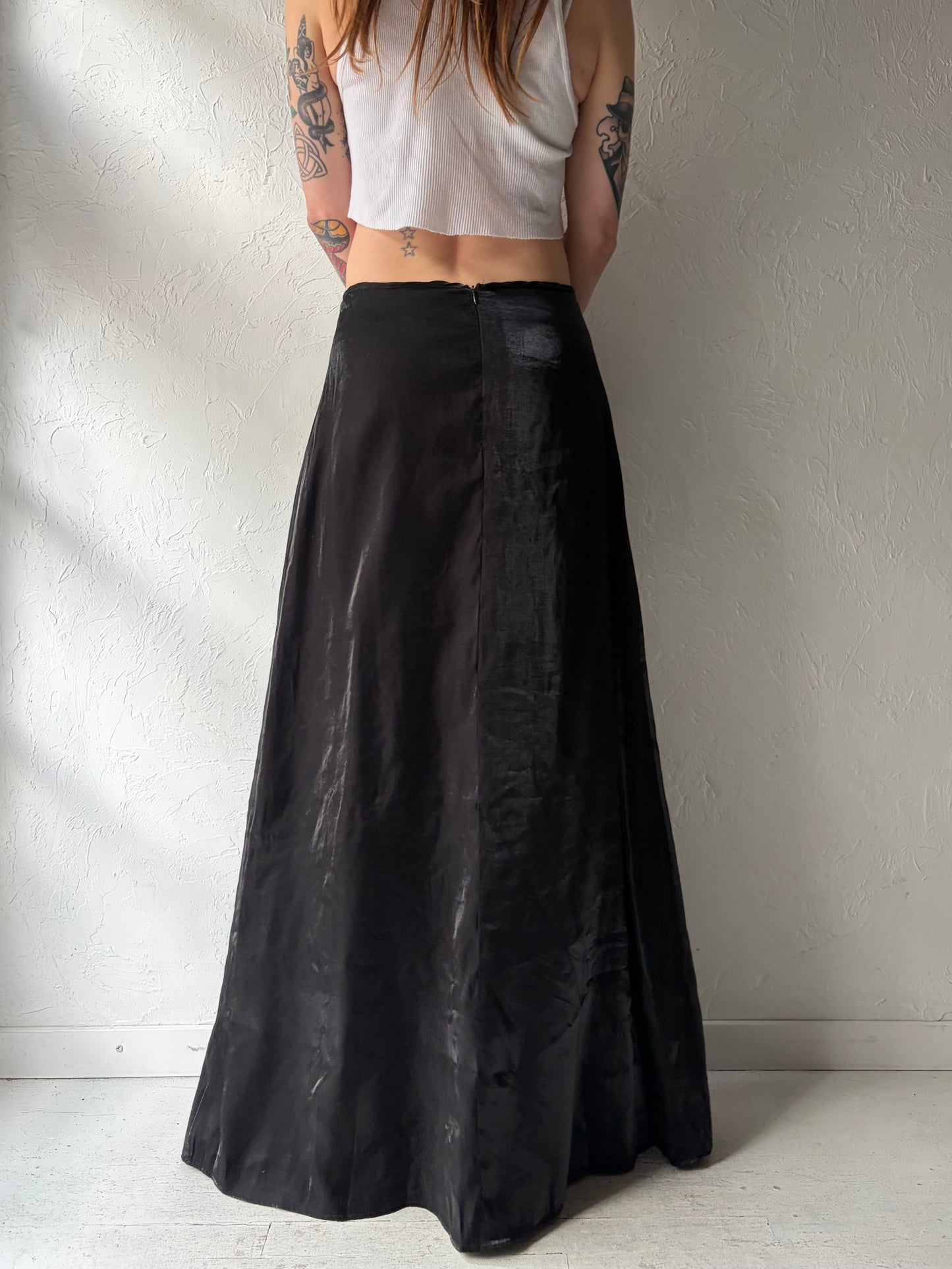 90s 'Jessica' Black Metallic Grunge-Core Minimalist Formal Maxi Skirt / Medium