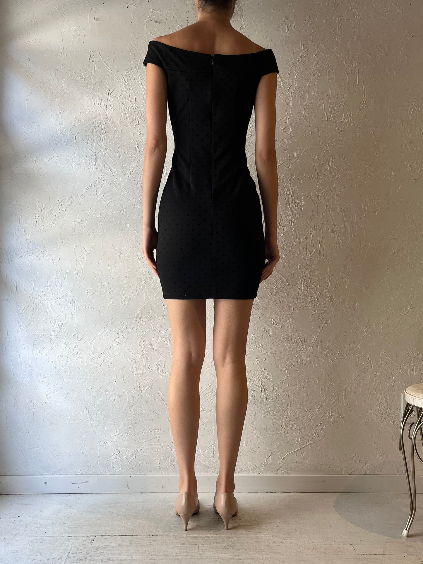 Y2k 'Le Chateau' Black Fitted Cocktail Mini Dress / Vintage 2000s Party Dress / XS