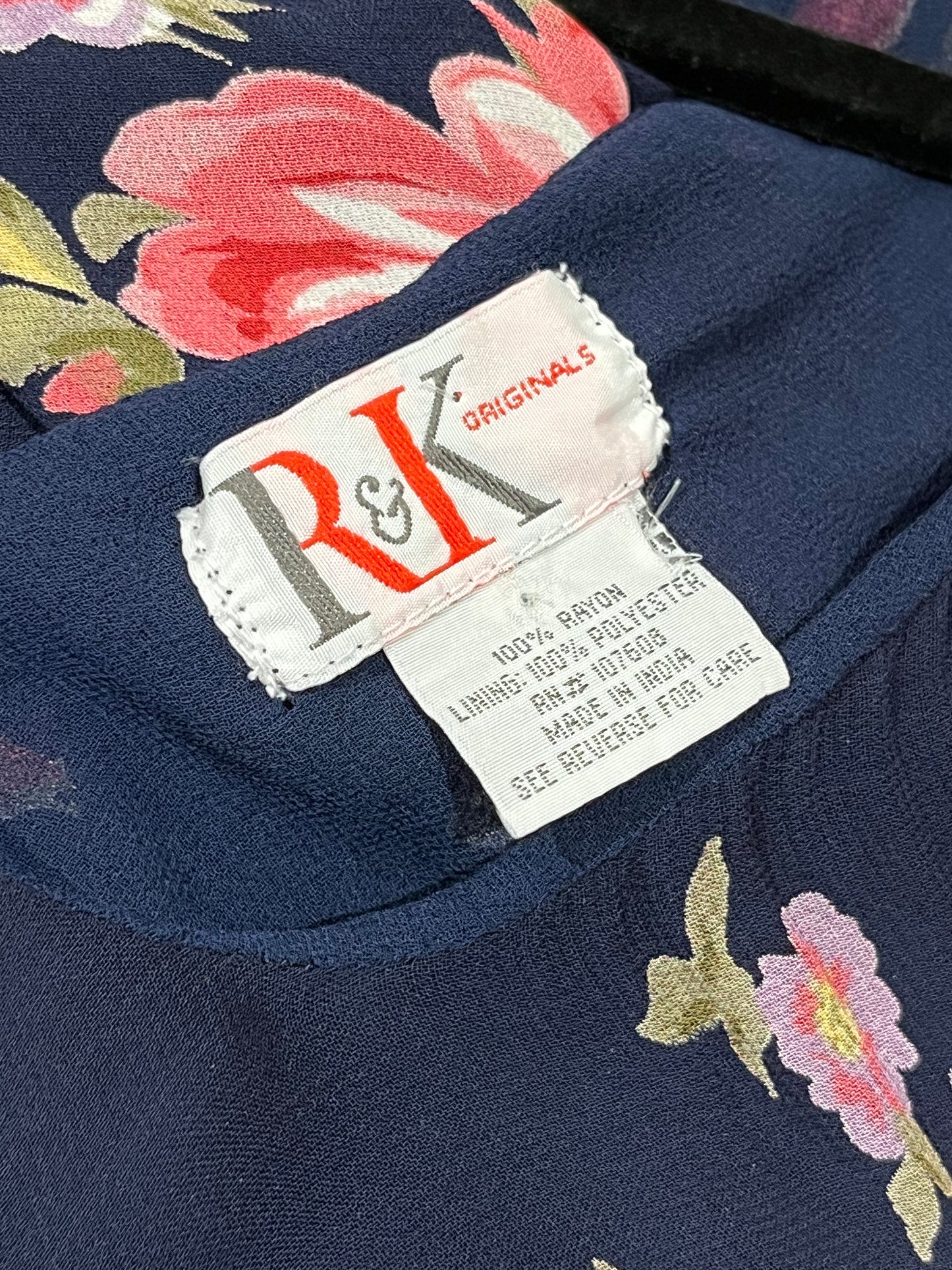 90s 'R&K' Floral Print Rayon Dress / Medium