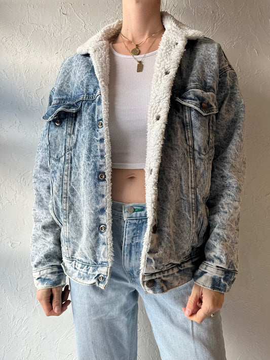 80s 'Levis' Acid Wash Faux Shearling Lined Denim Jacket / Small