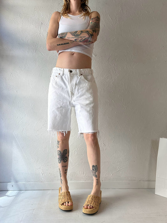 90s 'Levis' White Denim Cut Off Shorts / 32