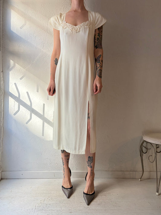80s White Midi Dress / Medium