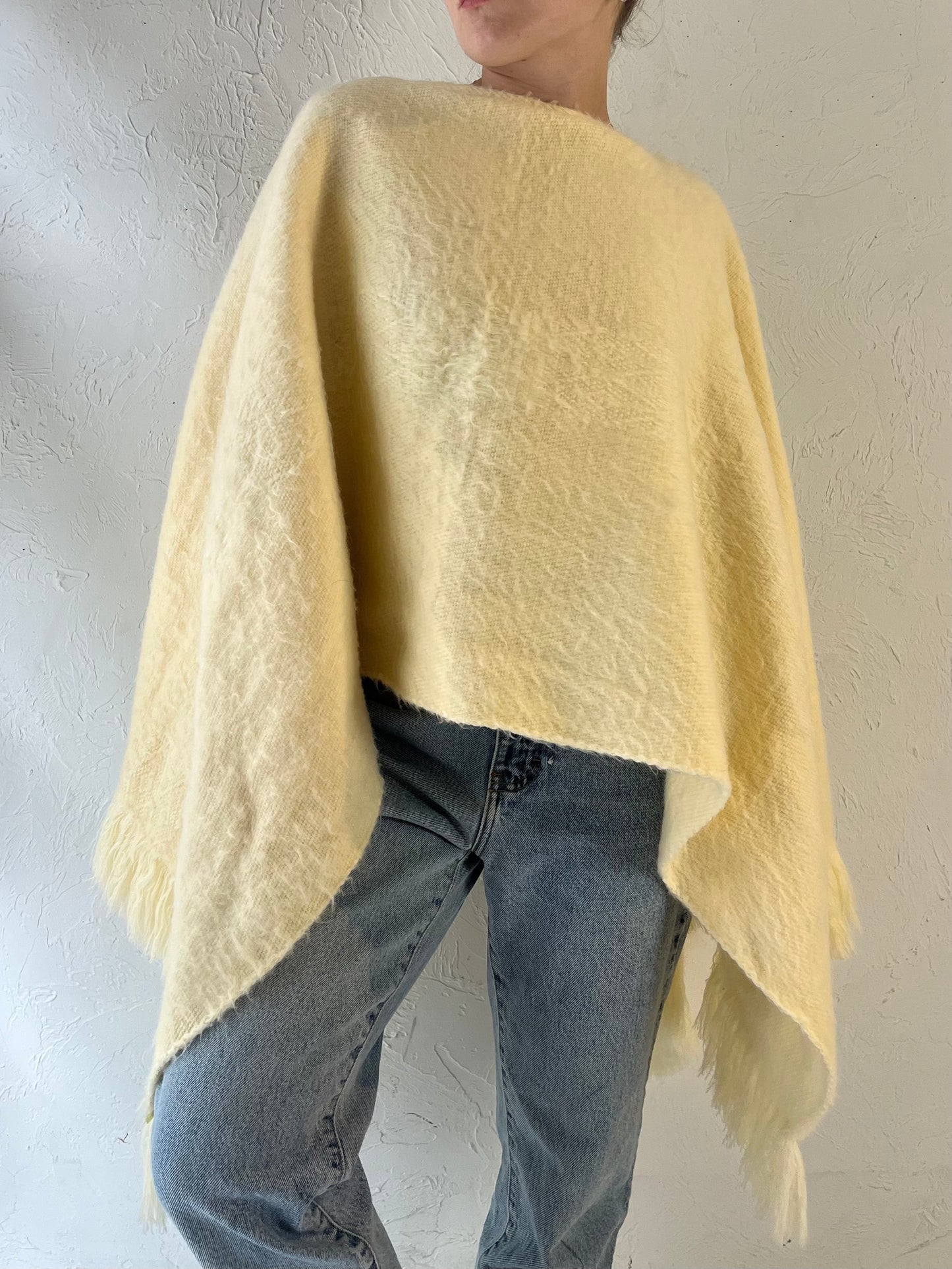 Vintage Handmade Knit Cream Poncho