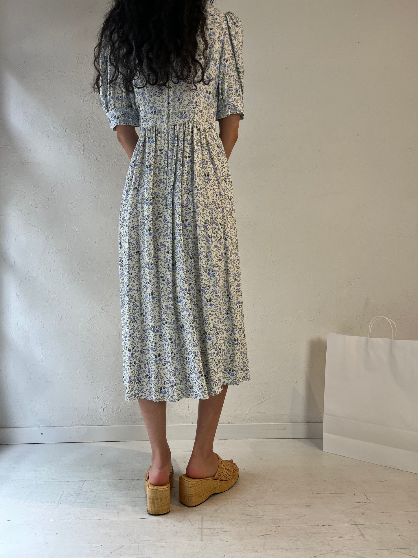 90s 'Linda Lundstrom' Floral Print Rayon Dress / Medium