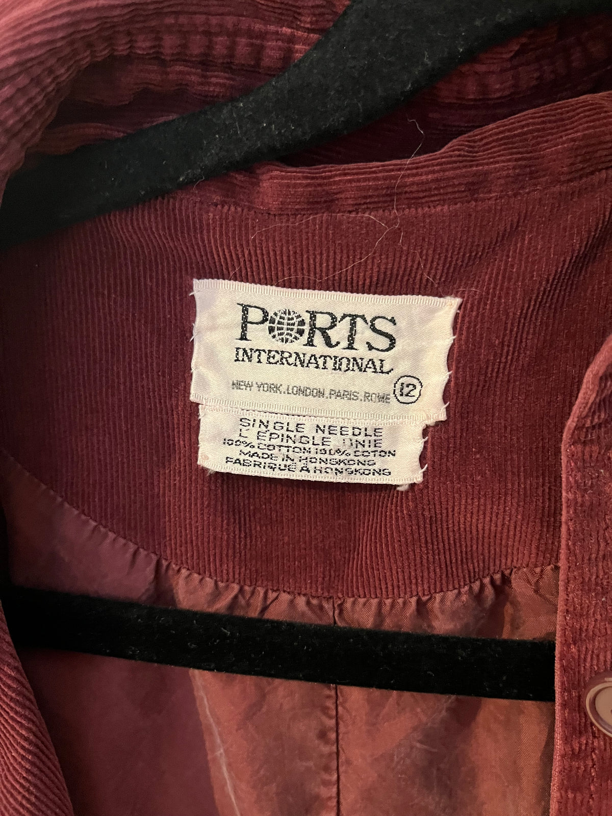 90s 'Ports International' Burgundy Corduroy Dark Academia Fall Midi Shirt Dress / Medium