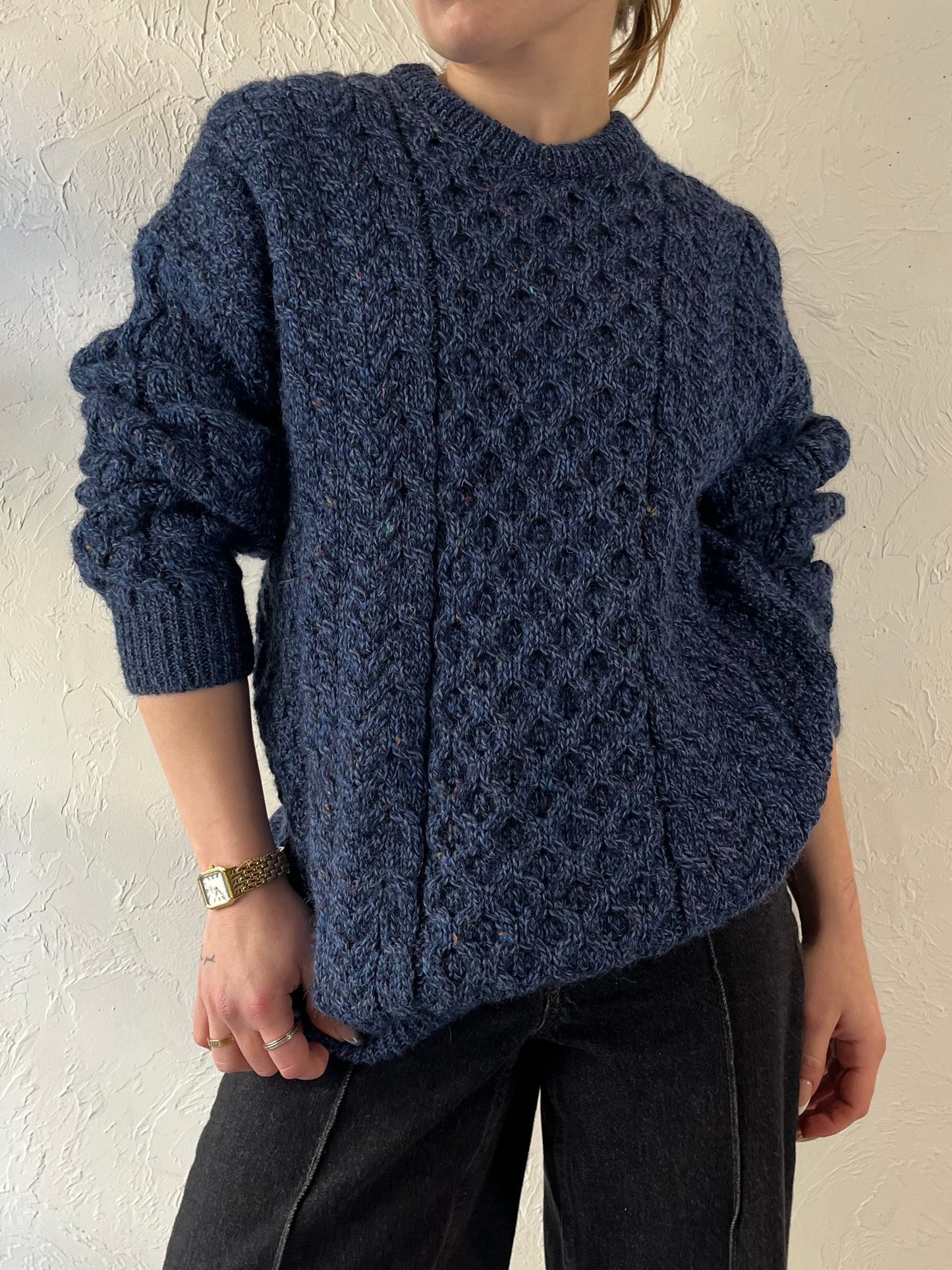 90s ‘Avoca’ Blue Cable Knit Sweater / Small