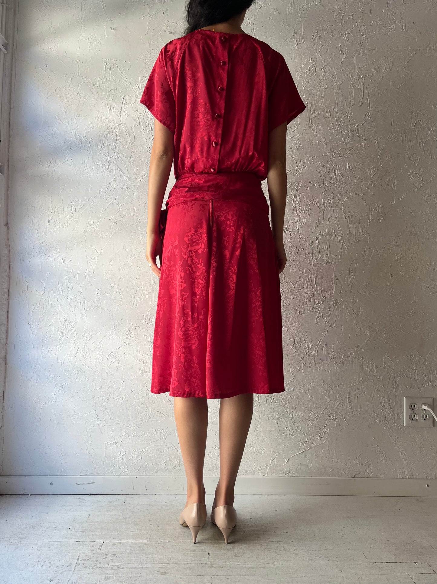 80s Floral Midi Dress / Small