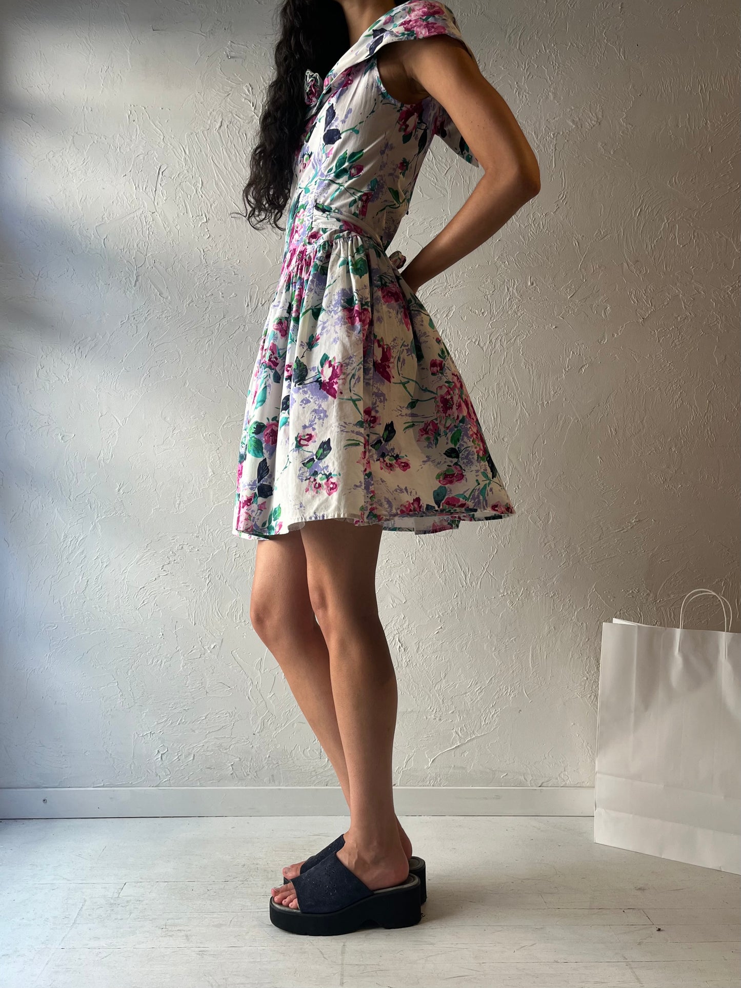 90s 'Byer Too' White Floral Print Mini Dress / Small