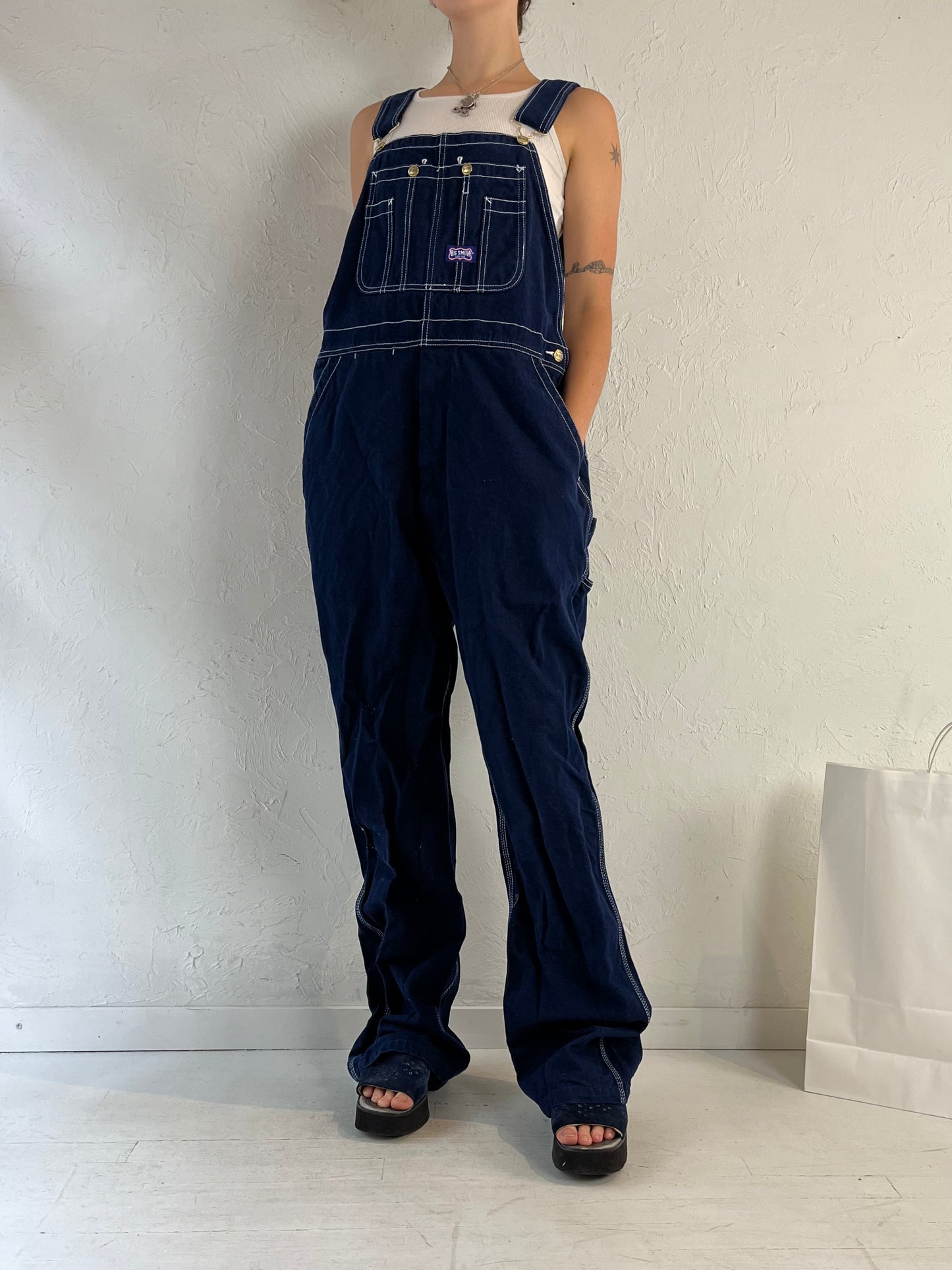 Vintage 'Big Smith' Dark Wash Denim Overalls / Large