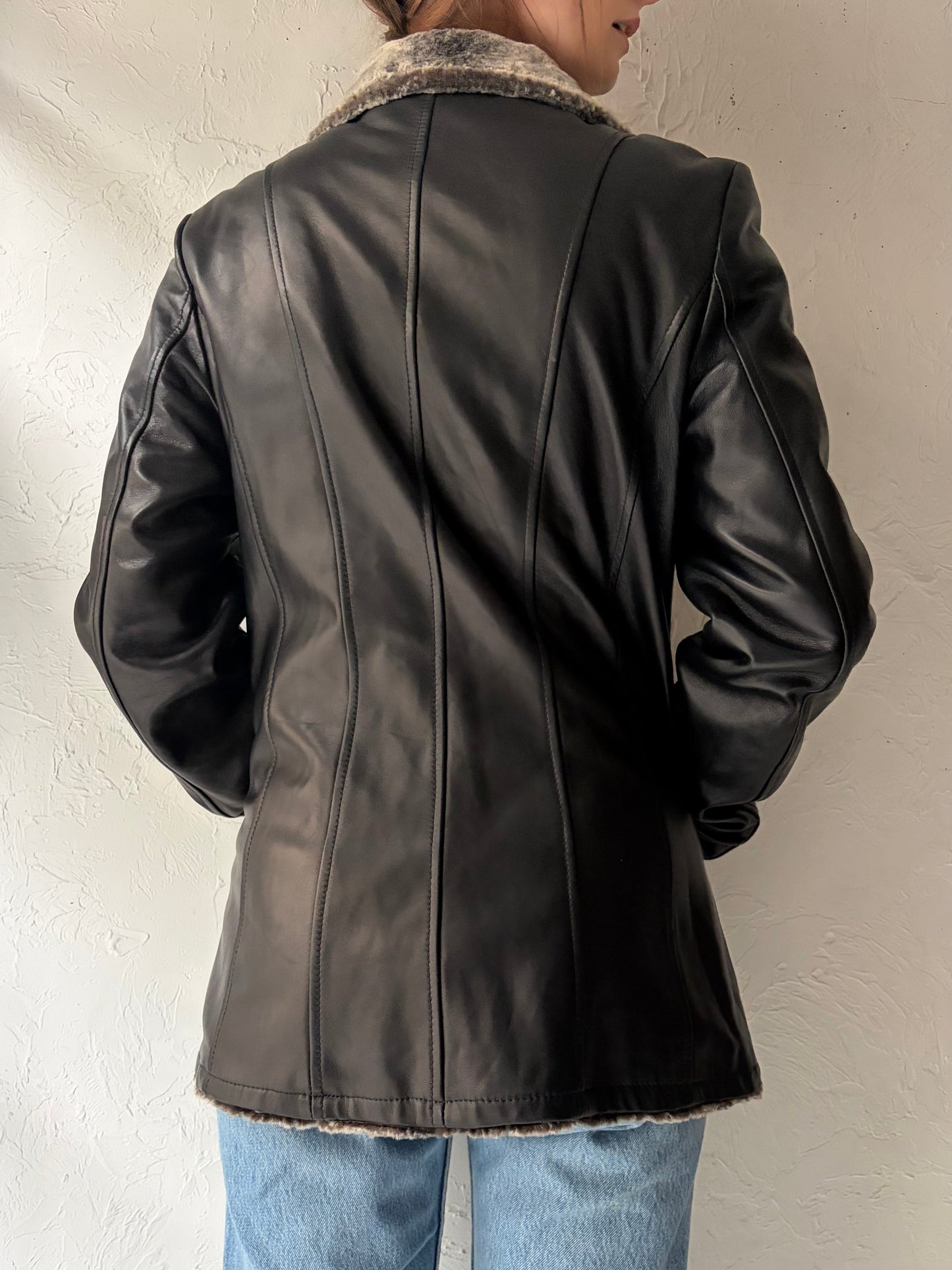 Y2K ‘Danier’ Faux Fur Lined Leather Jacket / Medium