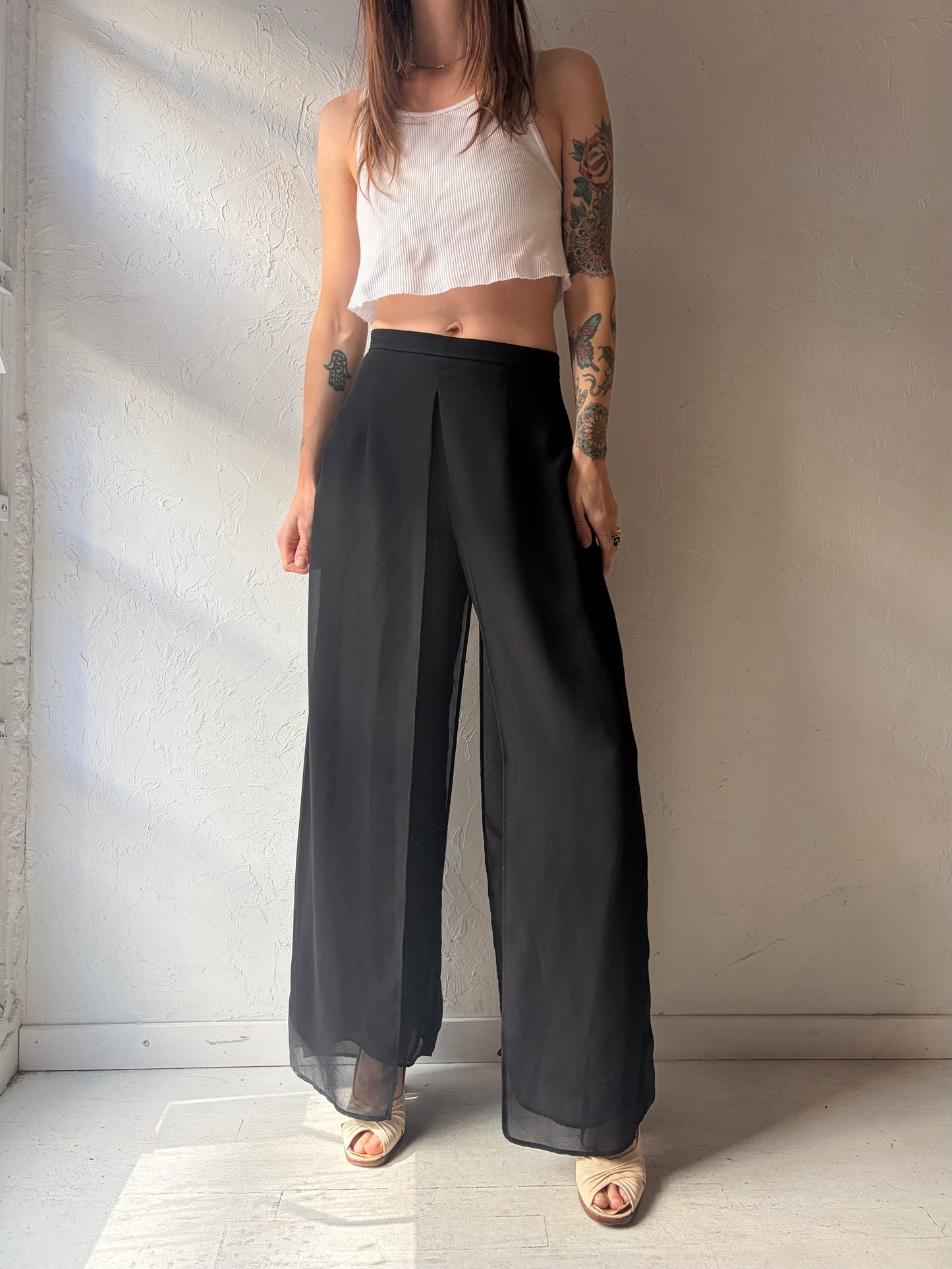 80s 'J.R. Nites' Black Wide Leg Formal Trousers  / Vintage 1980s Retro Party Pants / Small