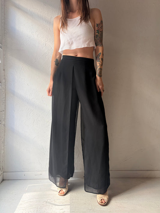 80s 'J.R. Nites' Black Wide Leg Formal Trousers  / Vintage 1980s Retro Party Pants / Small