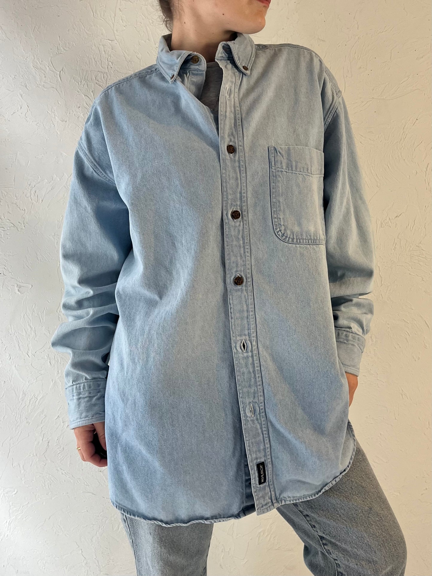 Y2k 'Woolrich' Button Up Denim Shirt / Medium