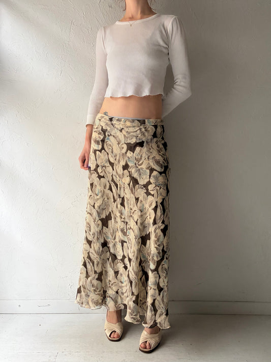 Y2k 'Jones New York' Floral Silk Spring Summer Skirt / 2000s Romantic Cottage Core Skirt / Medium