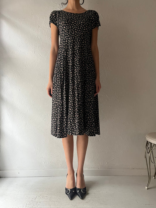 90s 'All That Jazz' Floral Print Dress / Medium