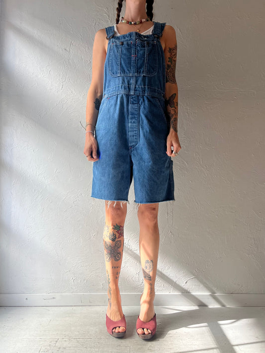80s 'Big Mac' Blue Cotton Denim Dungarees Workwear Grunge Overall Shorts / Meidum