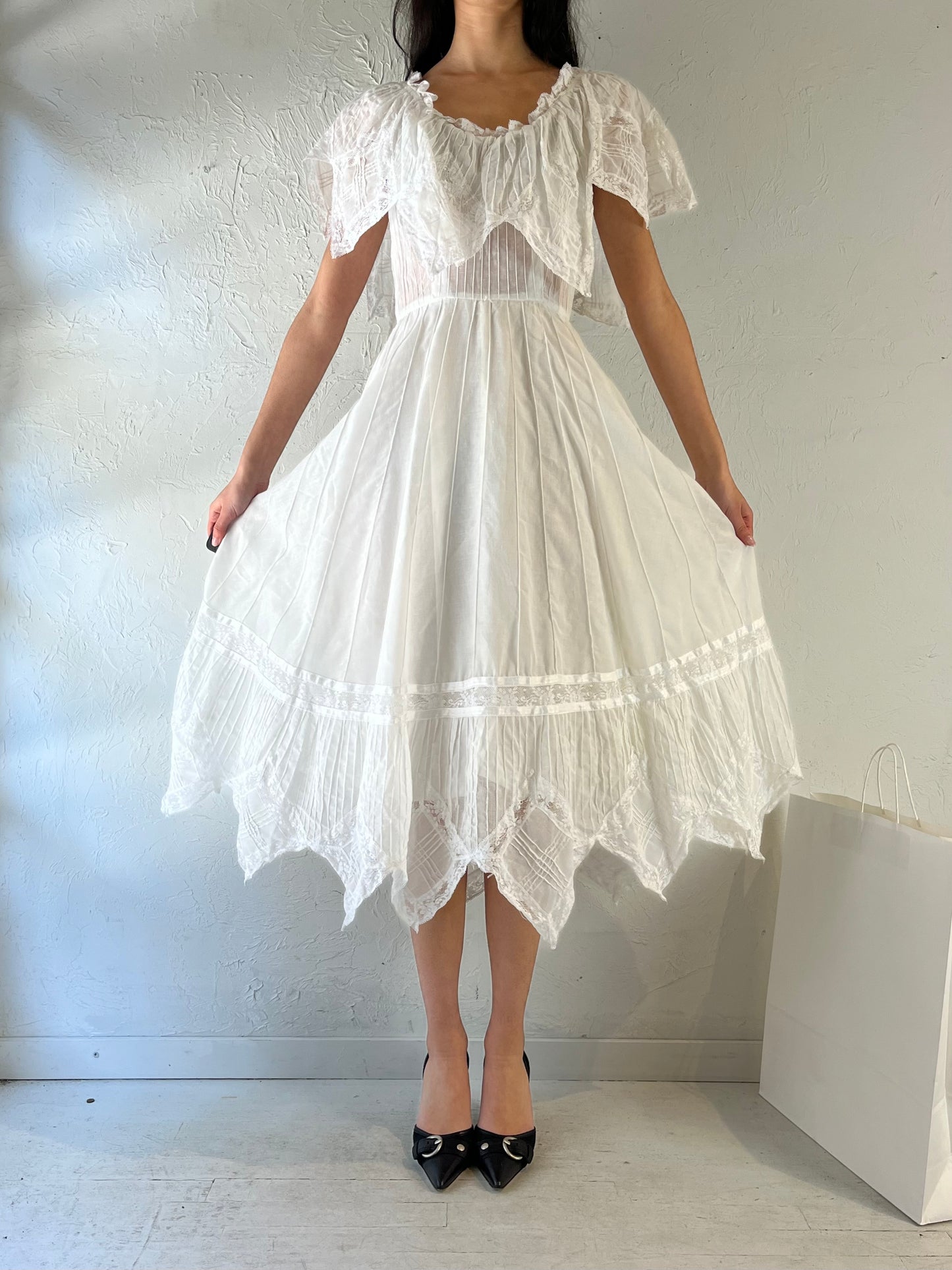 Vintage Handmade White Cotton Dress / Small