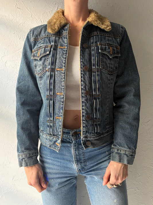90s 'Gap' Faux Fur Lined Denim jacket / Vintage 1990s Sherpa Lined Classic Streetwear Jean Jacket / XS