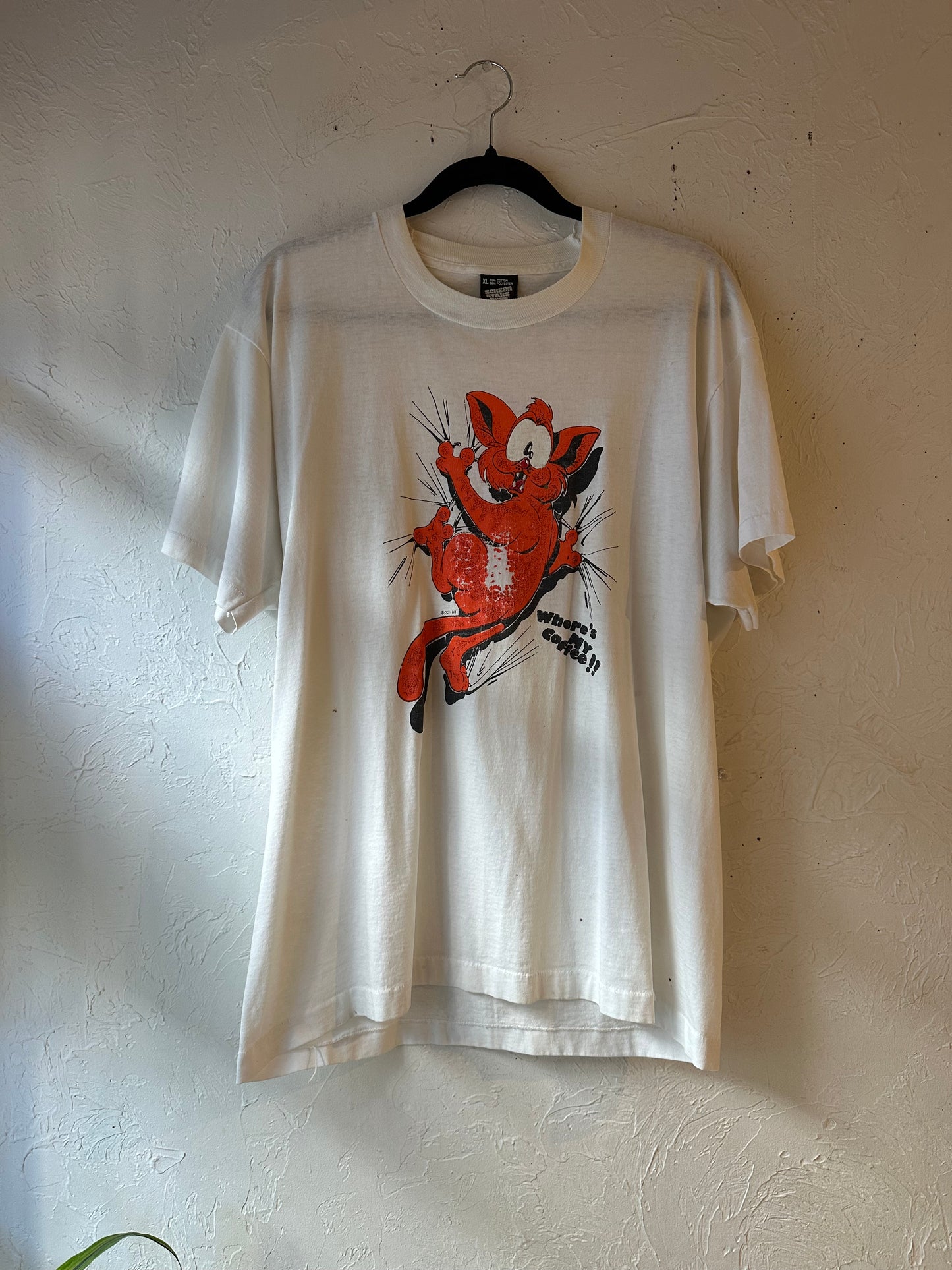 80s 'Screen Stars' Cat Coffee T-Shirt / XL