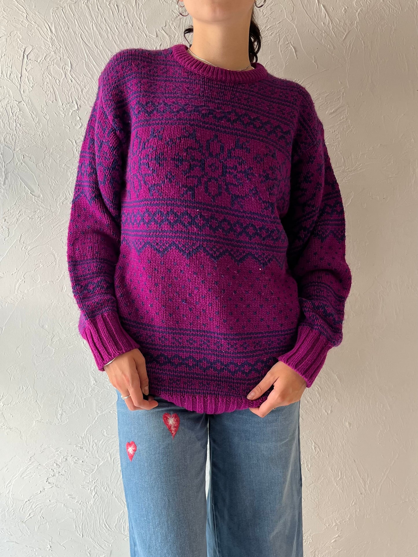 90s 'Just Sasha' Pink Purple Knit Pullover Sweater / Medium