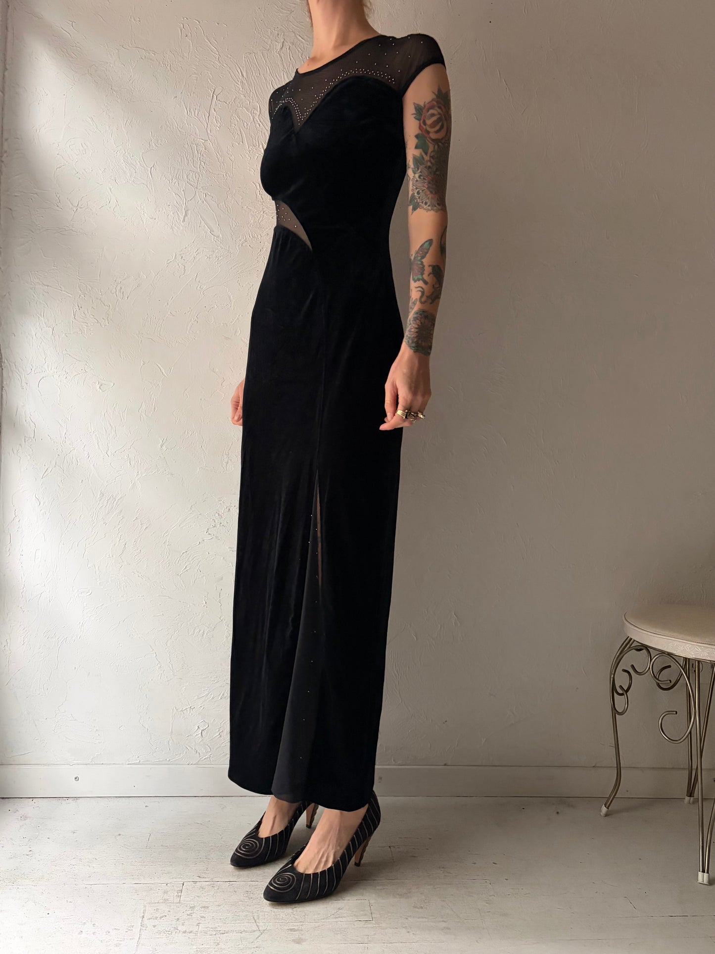 90s 'Speed' Black Velvet Dress / Small