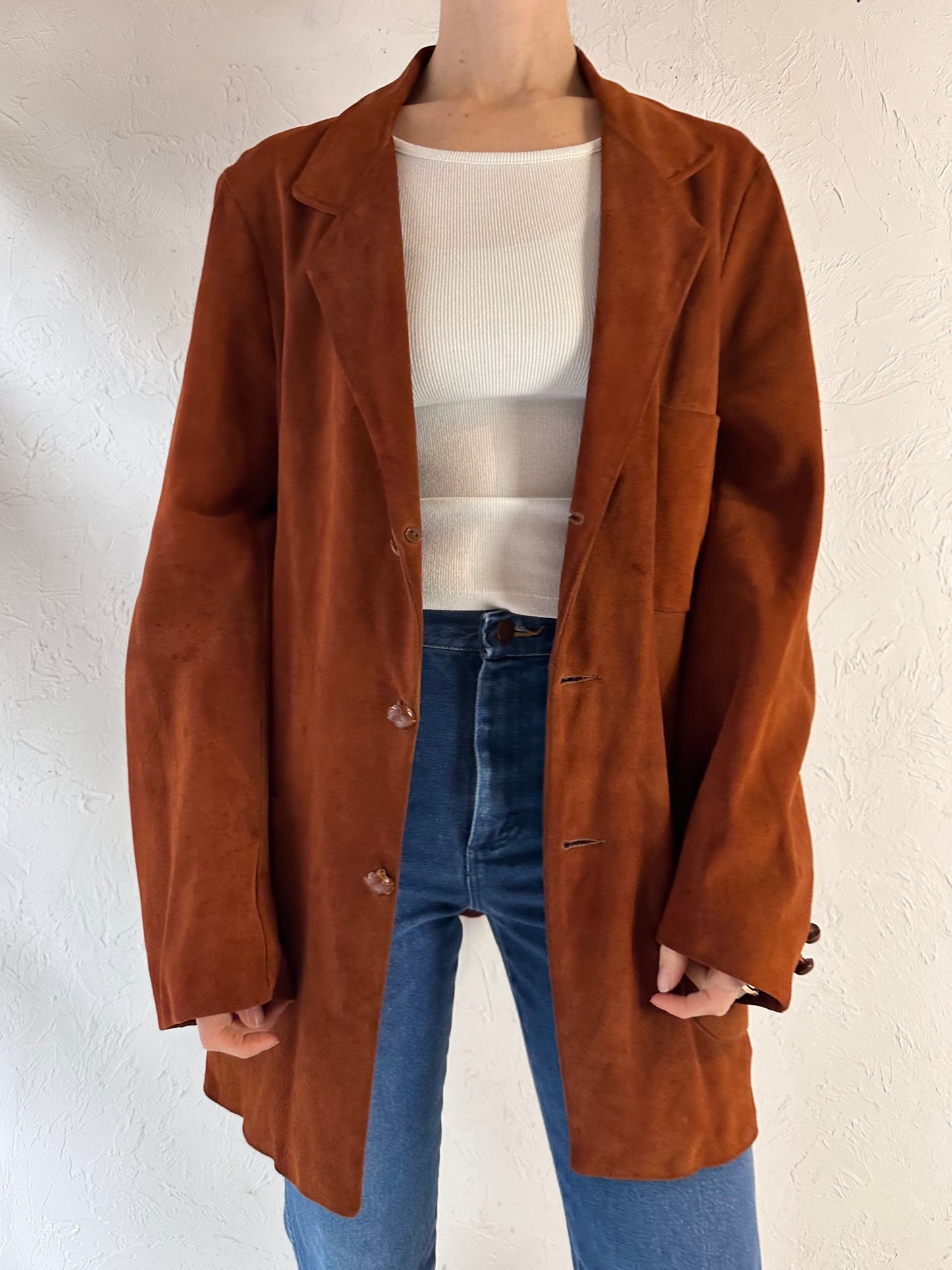 90s 'Fleischer' Brown Suede Leather Jacket / Medium