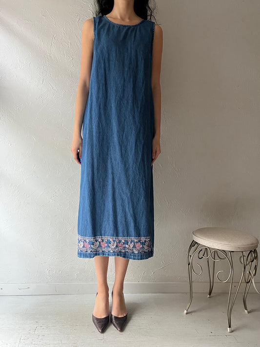 90s 'Donna Ricco' Denim Embroidered Dress / Medium