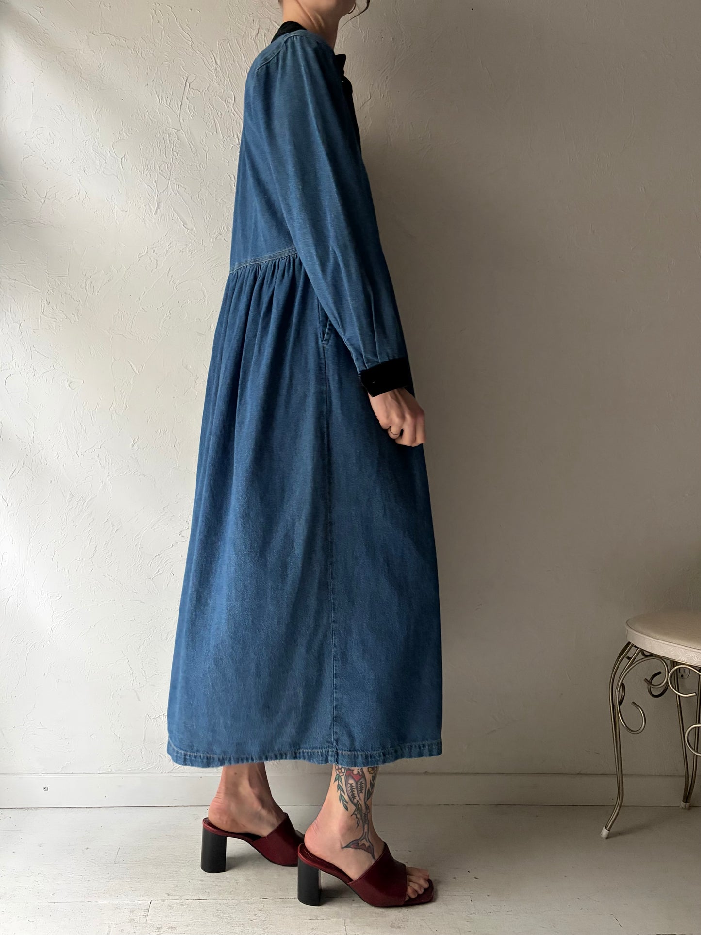 90s ‘Match’ Long Sleeve Denim Dress / Medium