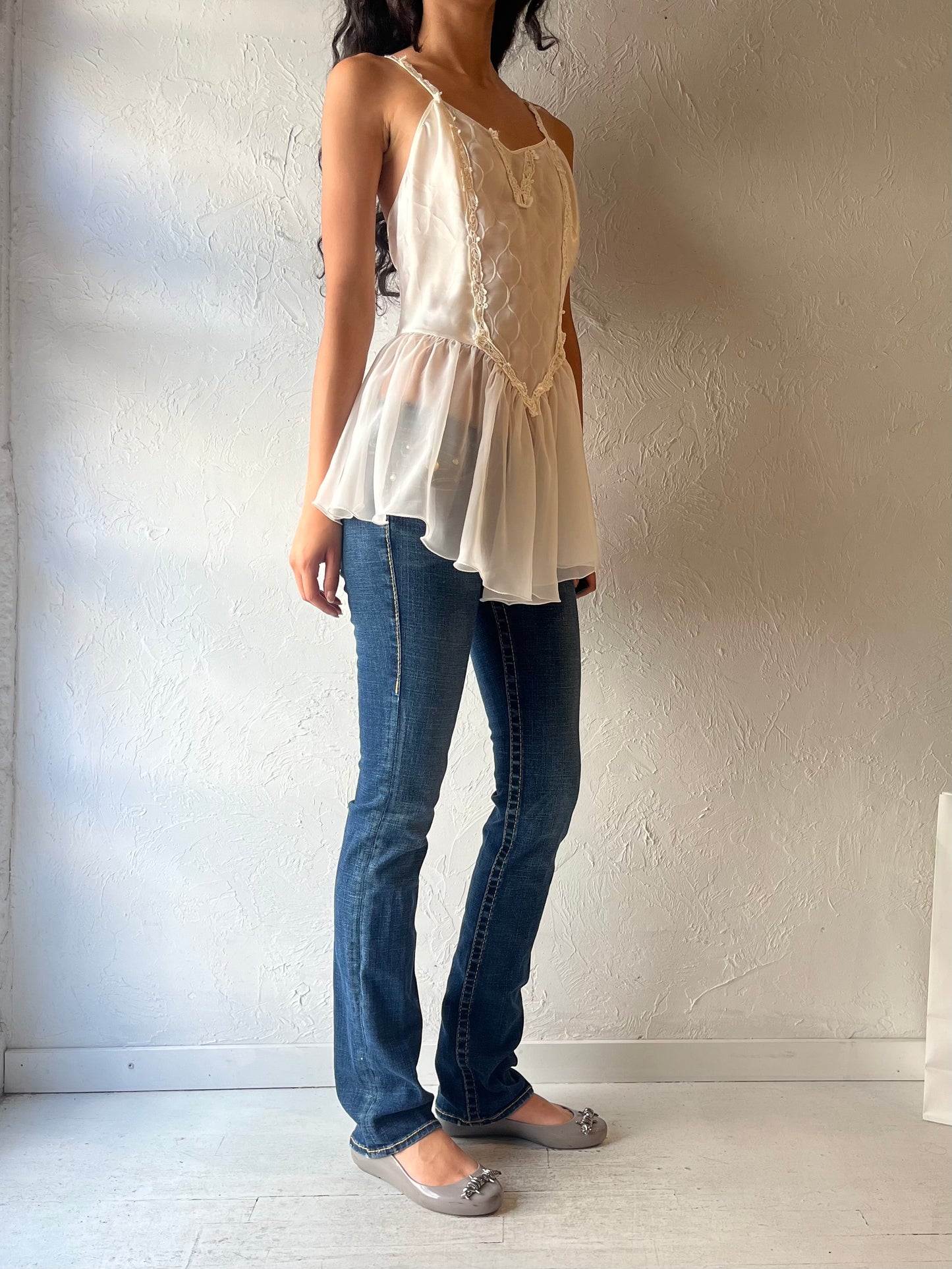 90s Cream Lace Top / XS