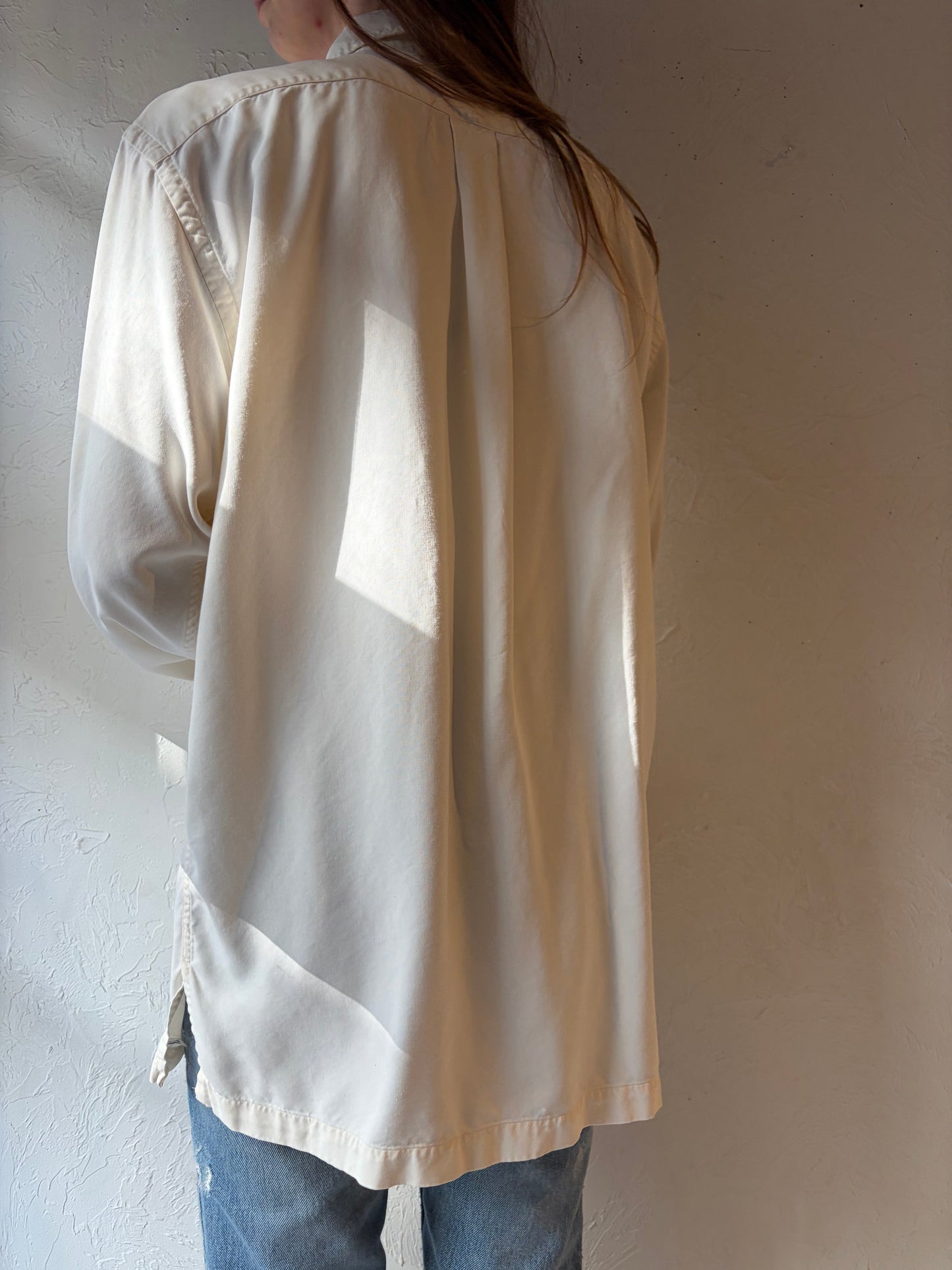 Y2k 'Ralph Lauren' White Rayon Shirt / Medium
