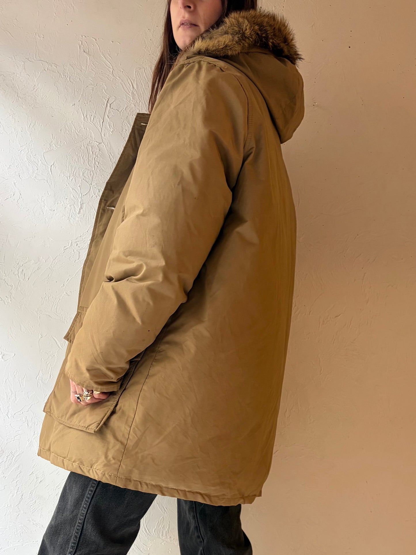 60s 'Woolrich' Retro Goose Down Polar Parka / Vintage 1960s Tan Puffy Artic Winter Coat / Large