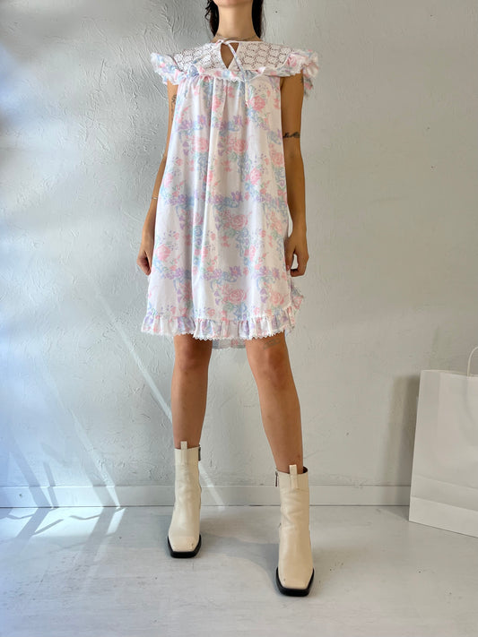 90s 'BBW' Lingerie Pastel Floral Print Night Dress / Medium