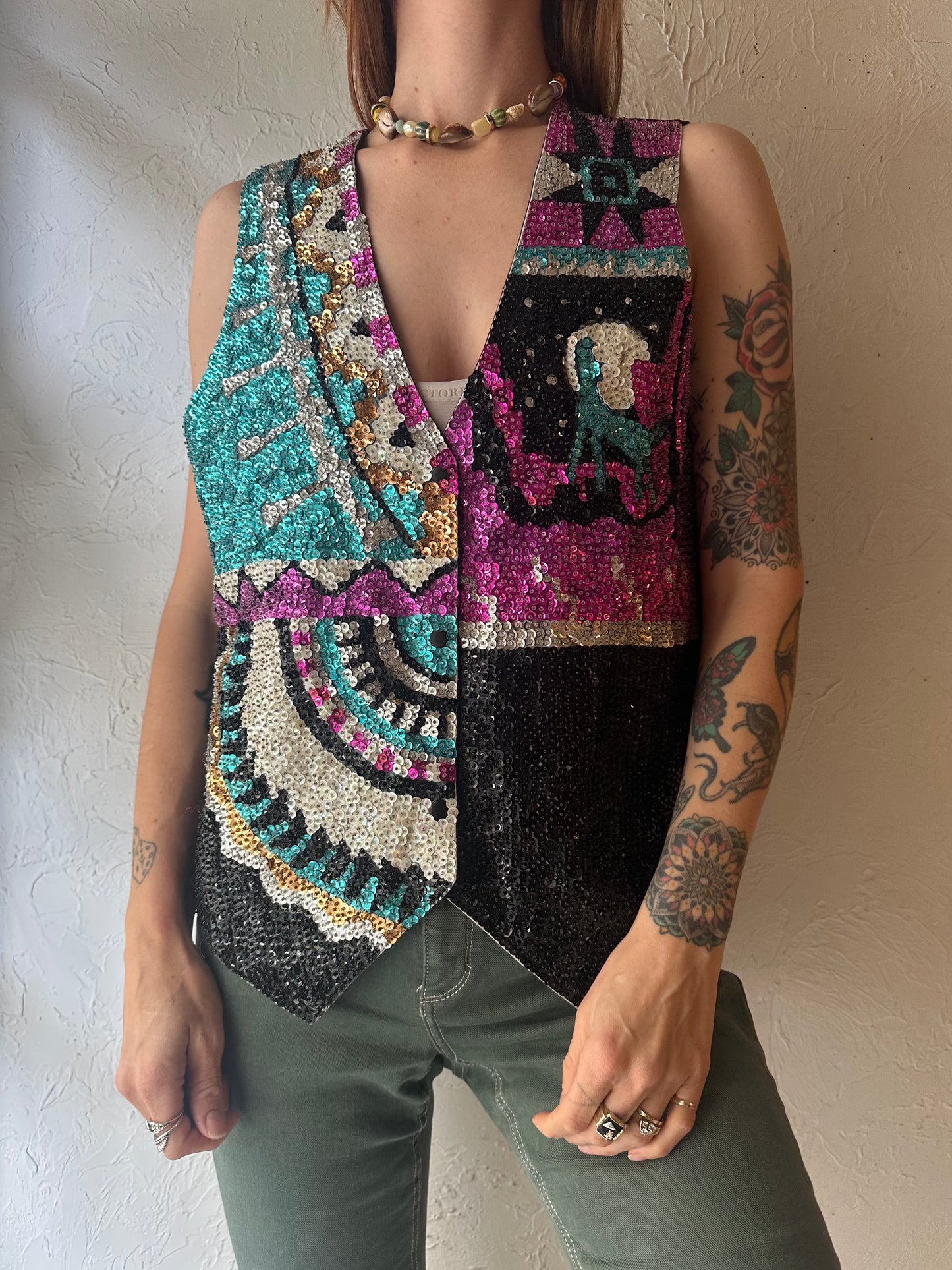 90s 'Fashions Fantasy' Sequin Vest / Large