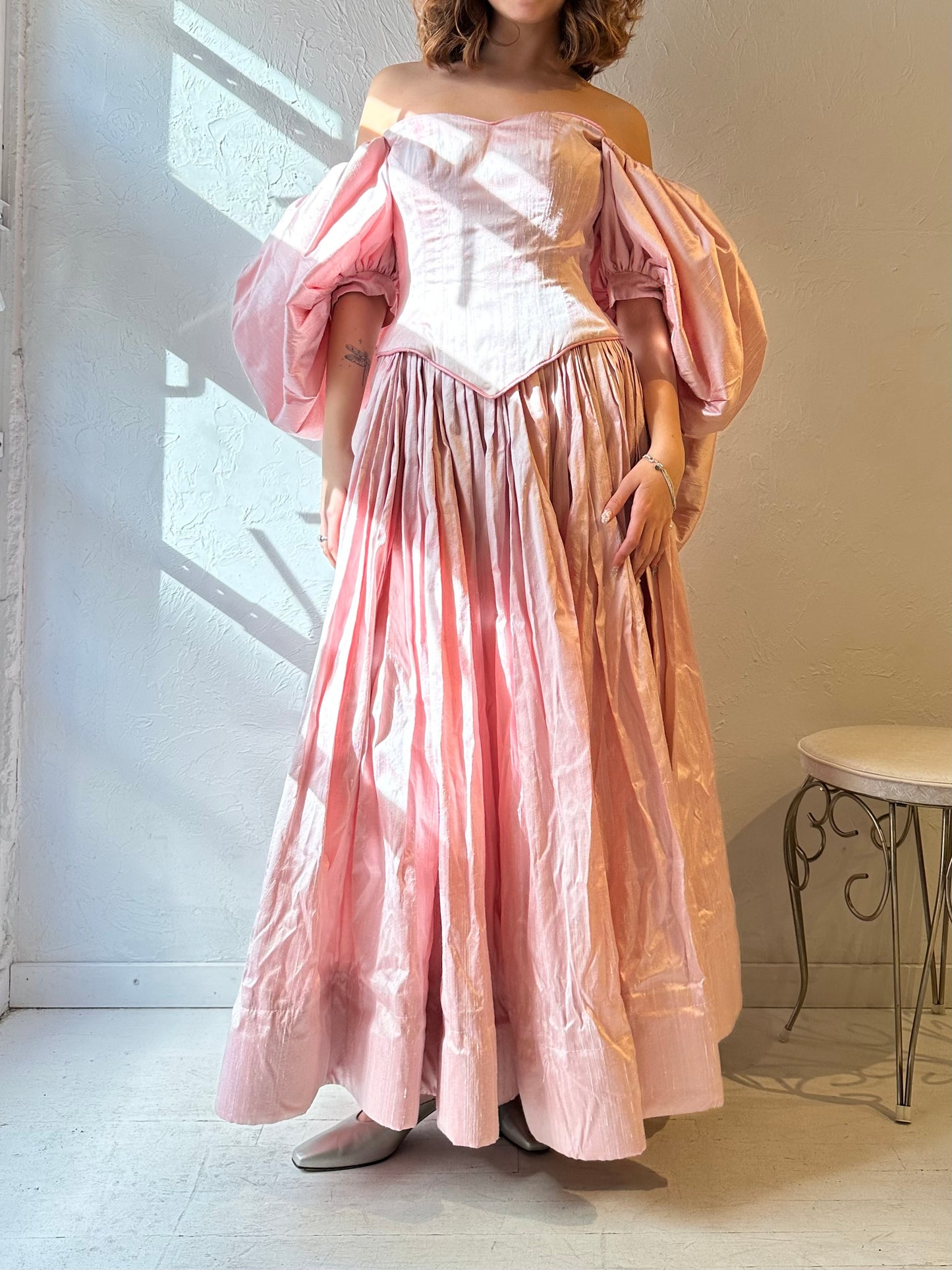 90s Handmade Pale Pink Prom Dress Set / Small - Medium