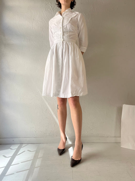 Vintage 'White Sister' White Long Sleeve Mini Dress / Small