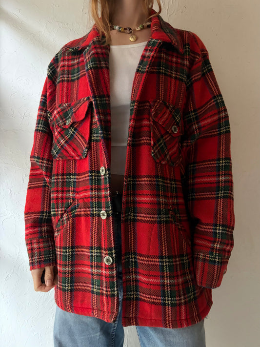 Vintage Knit Plaid Shirt Jacket / Large