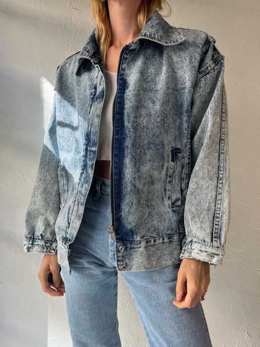 90s 'Blk Bok' Acid Wash Denim Jacket / Small