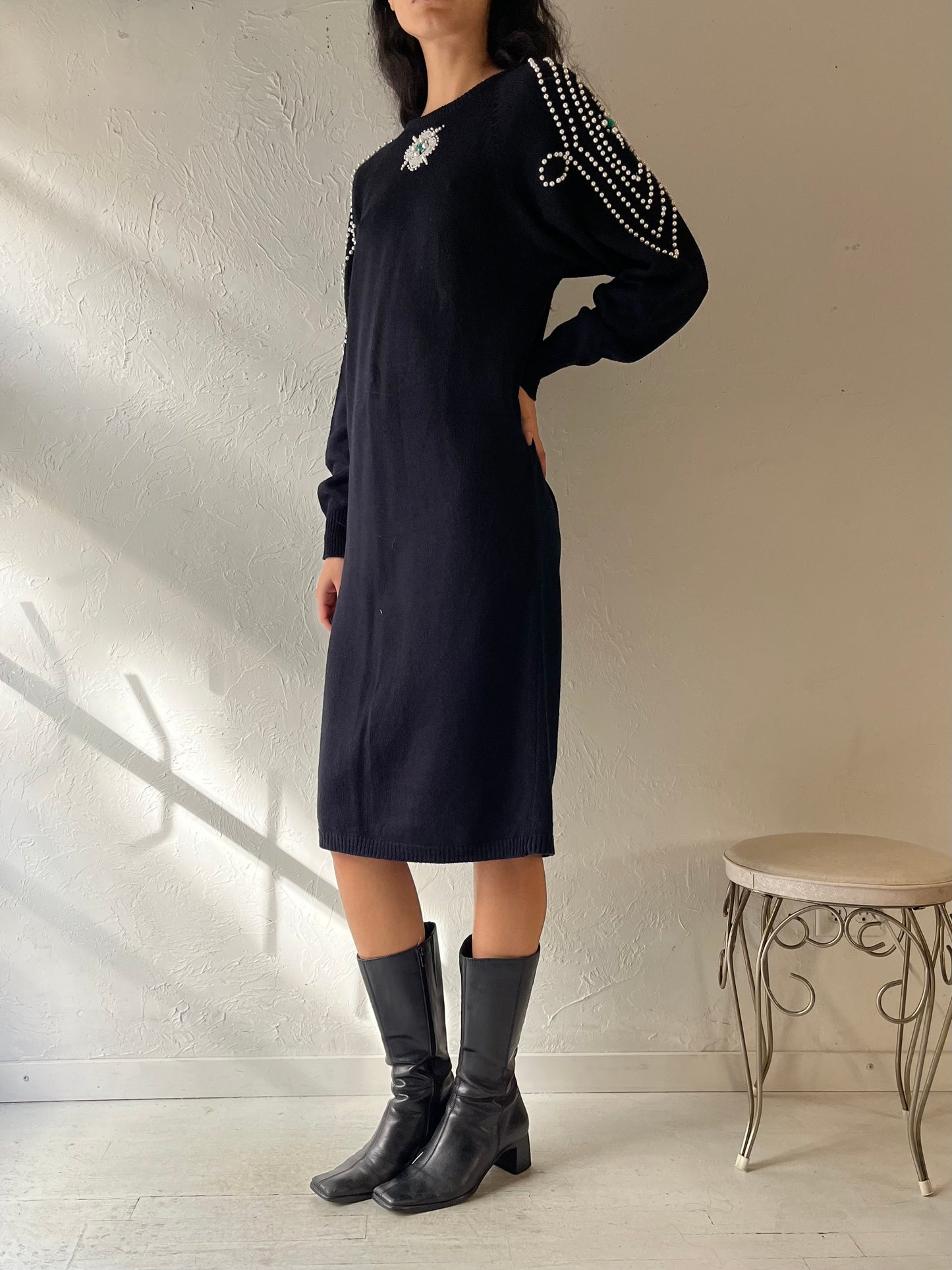 90s ‘Plain Jane’ Black Sweater Dress / Medium