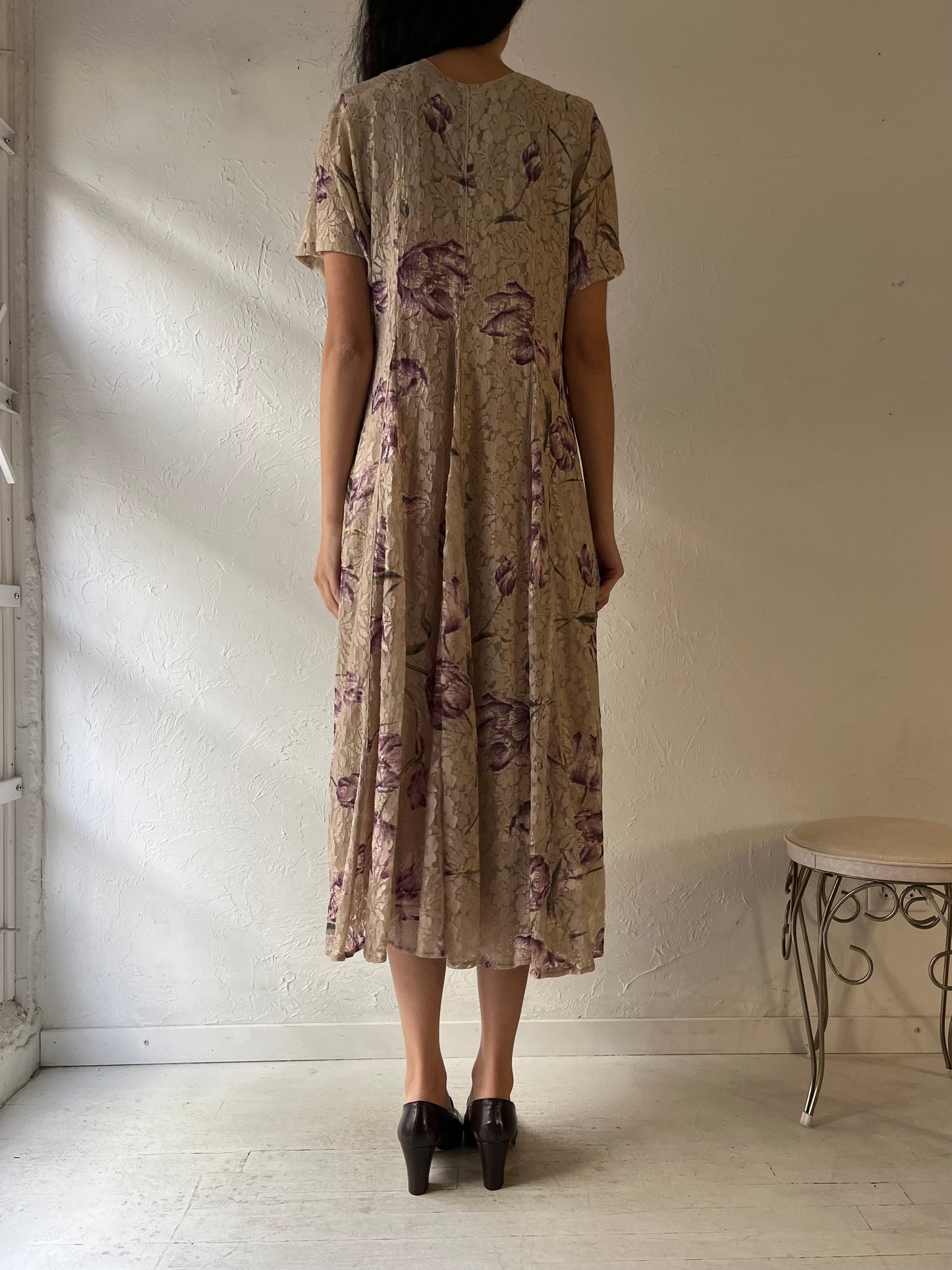 90s 'Nostalgia' Floral Lace Dress / Medium