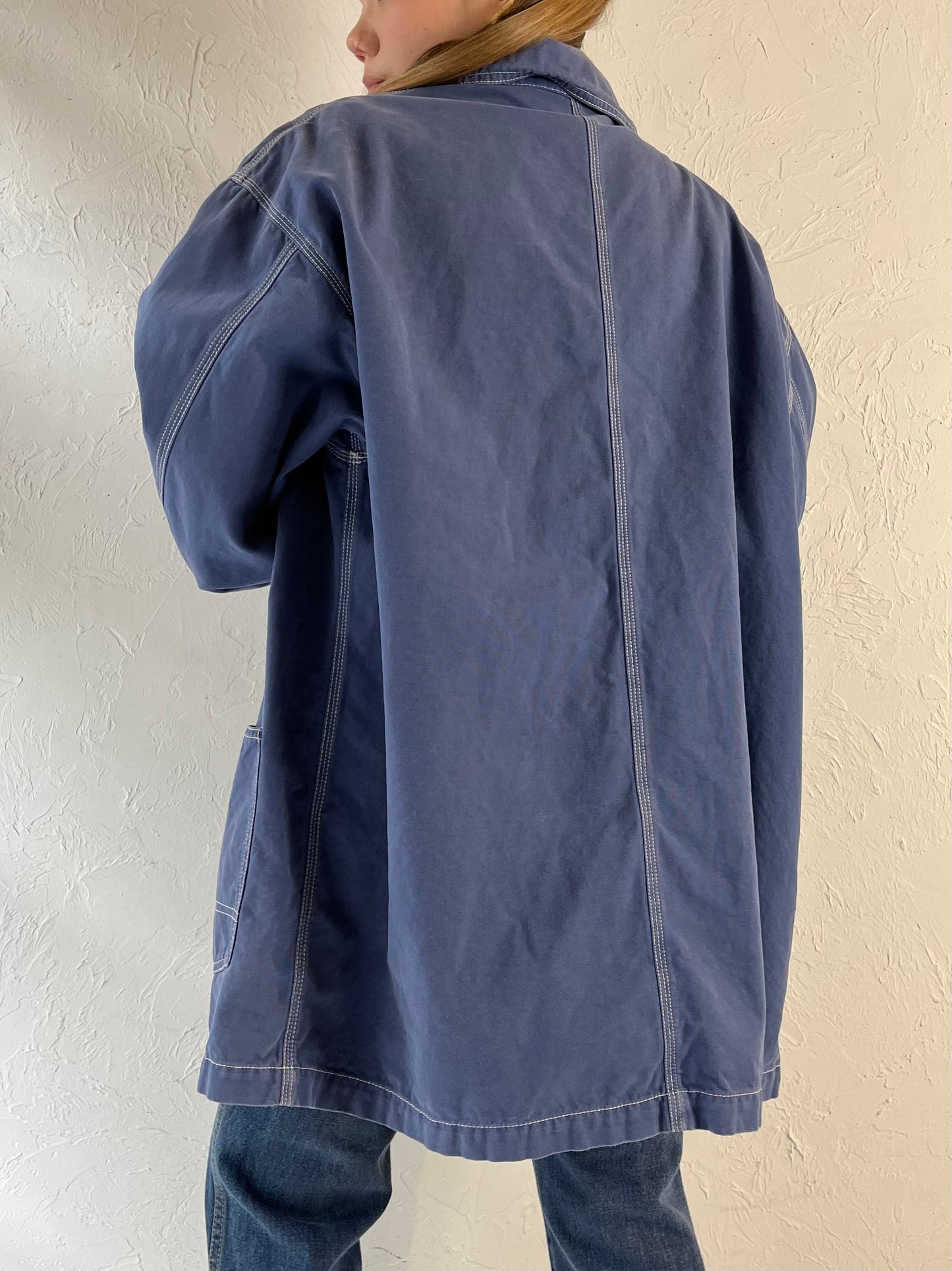 90s ‘Eddie Bauer’ Blue Cotton Chore Jacket / Large