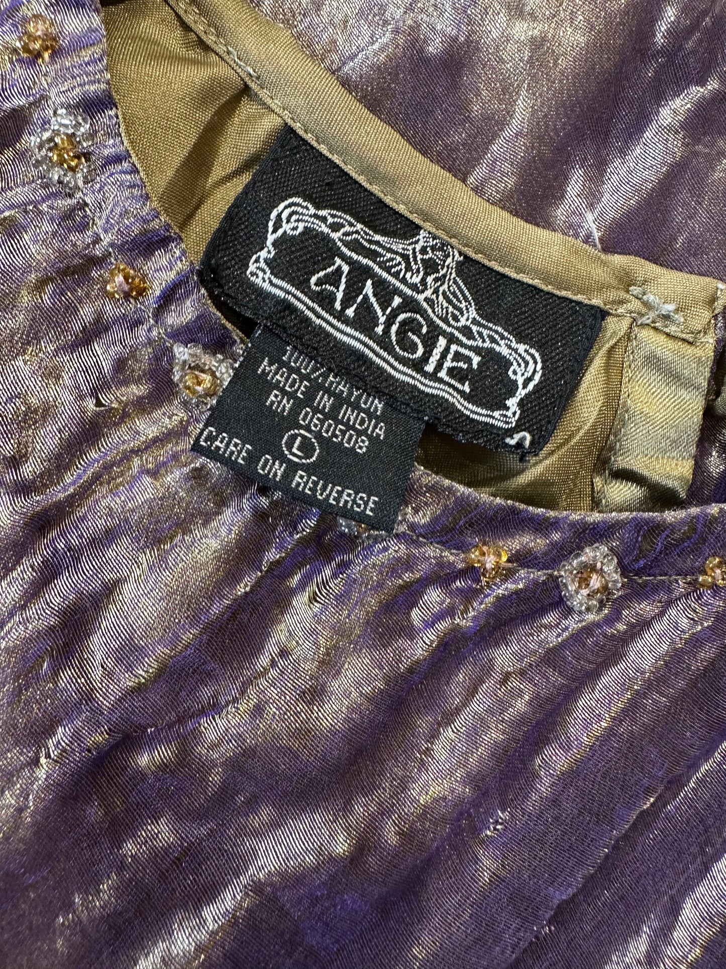 90s 'Angie' Purple Sleeveless Crinkle Dress / Large