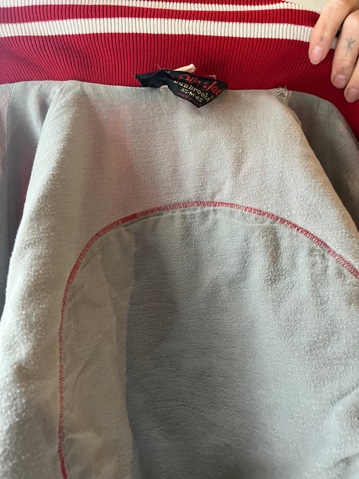70s 'Pla-Jac' Red Varsity Embroidered Car Graphic Retro Workwear Snap Up Bomber Jacket / Medium
