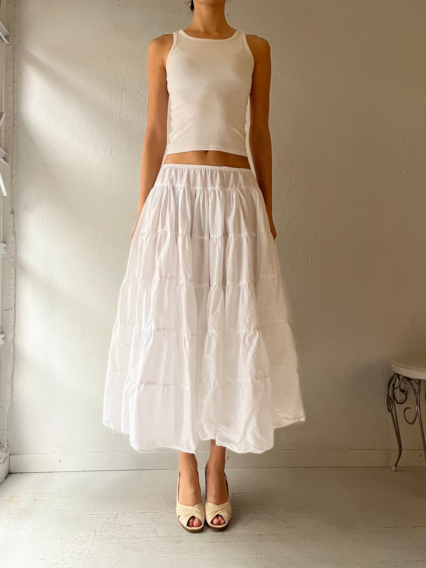 Vintage White Tiered Skirt / Small