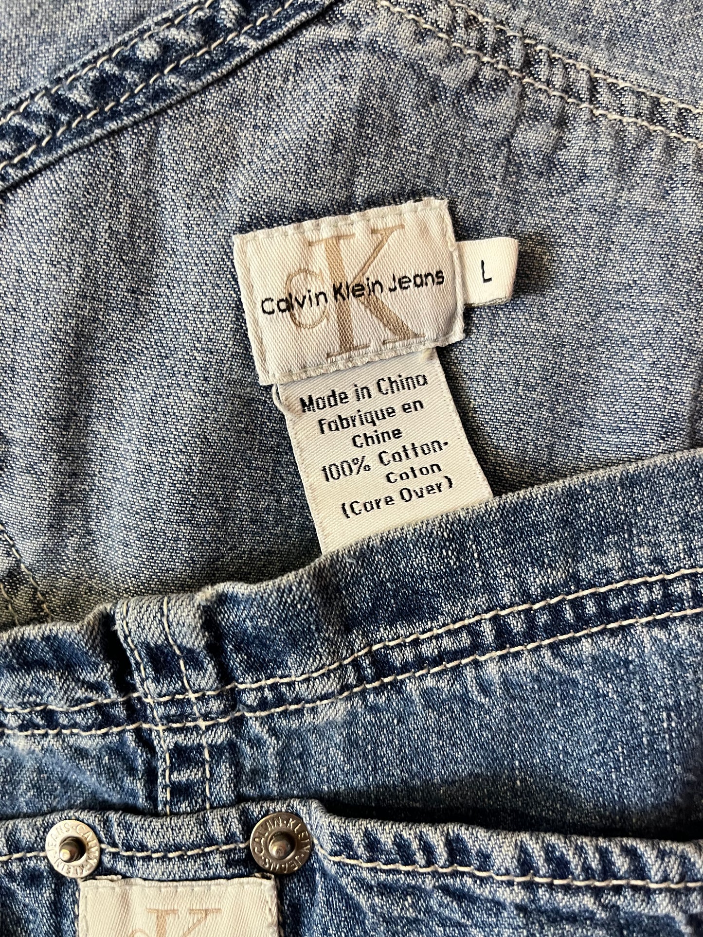 Y2k 'Calvin Klein' Denim Overall Shorts / Large