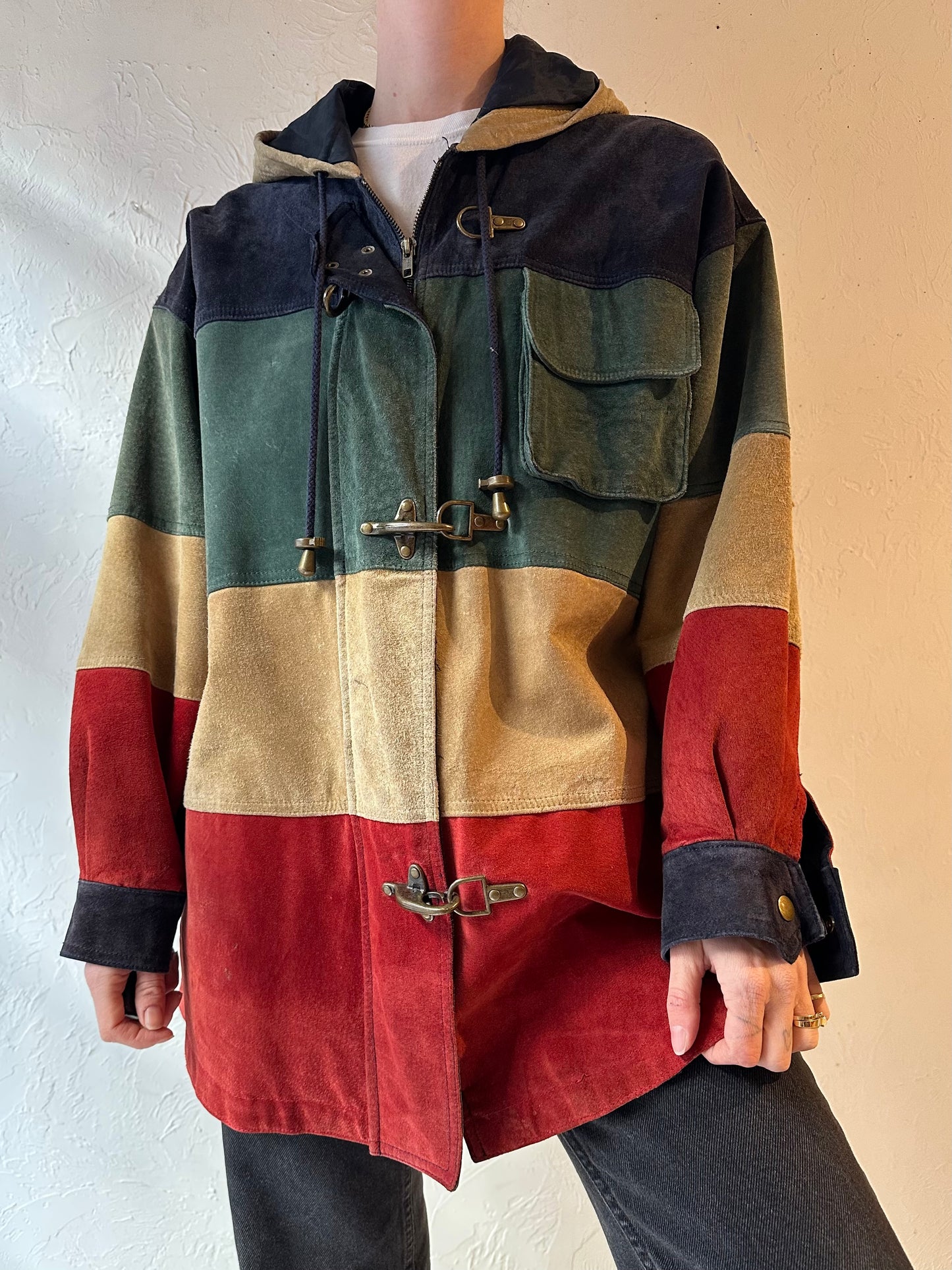 90s ‘Dalmys’ Suede Leather Hooded Jacket / Medium