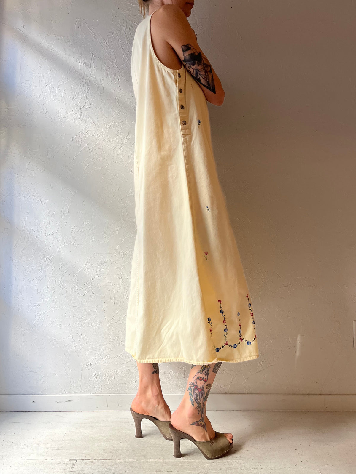 Y2k 'Edition' Yellow Flower Embroidered Cottagecore Maxi Summer Dress / Small
