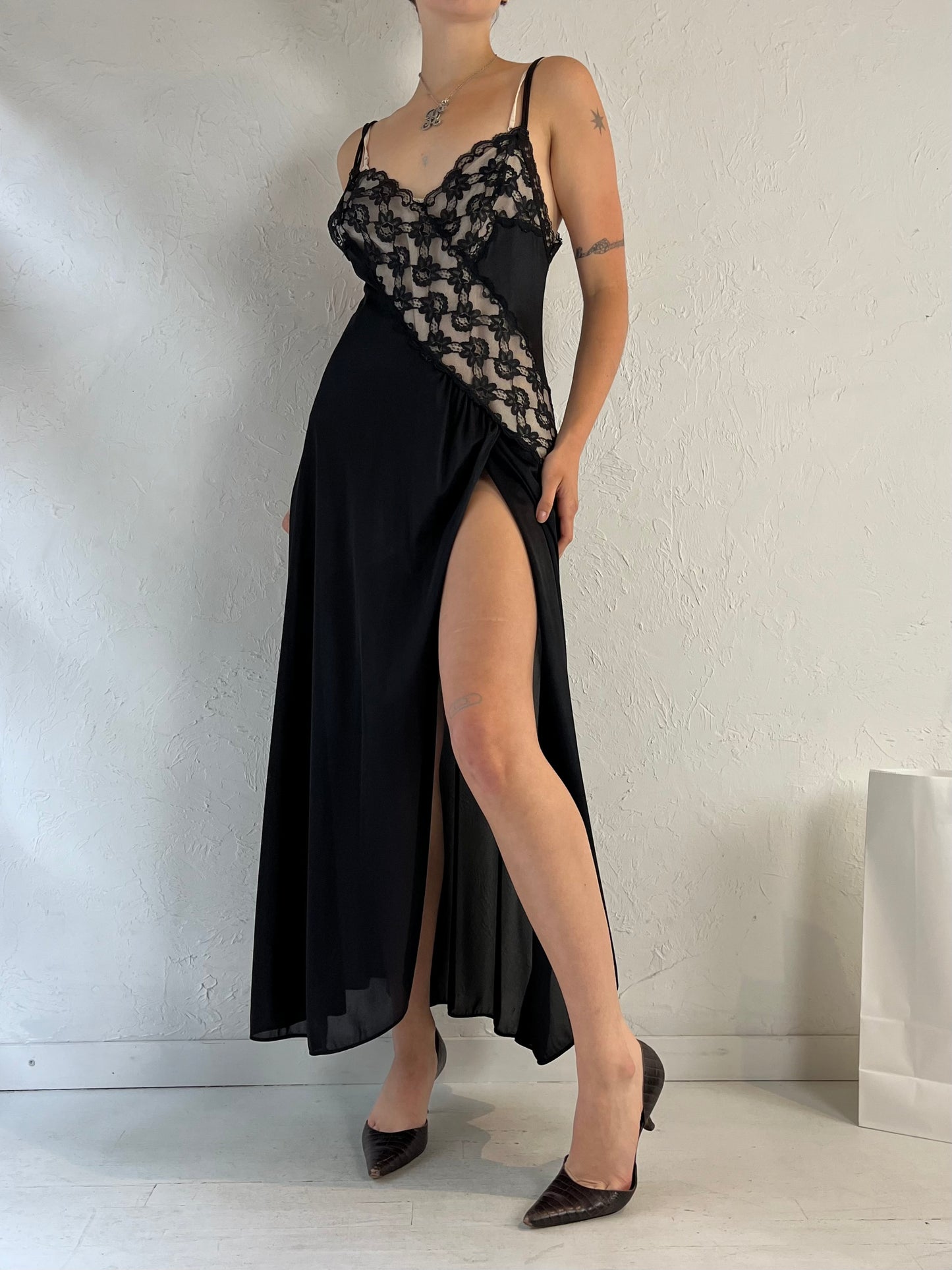 Vintage Black Lacey Slip Dress / Small